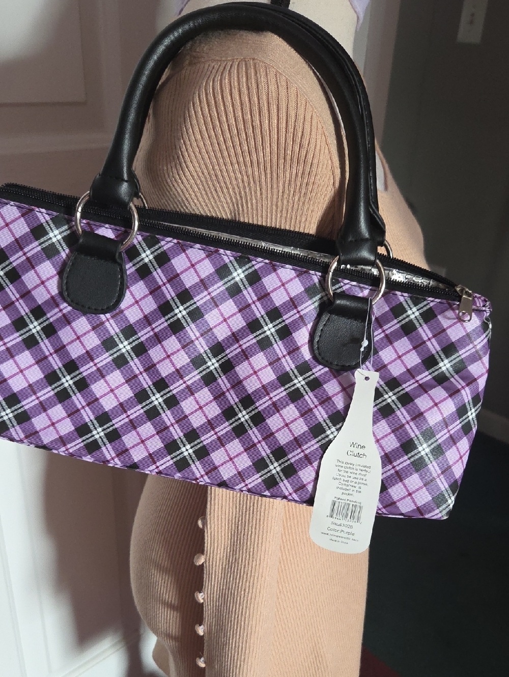 Pineware Inc. Cooler Insulated Purple Plaid Wine Clutch